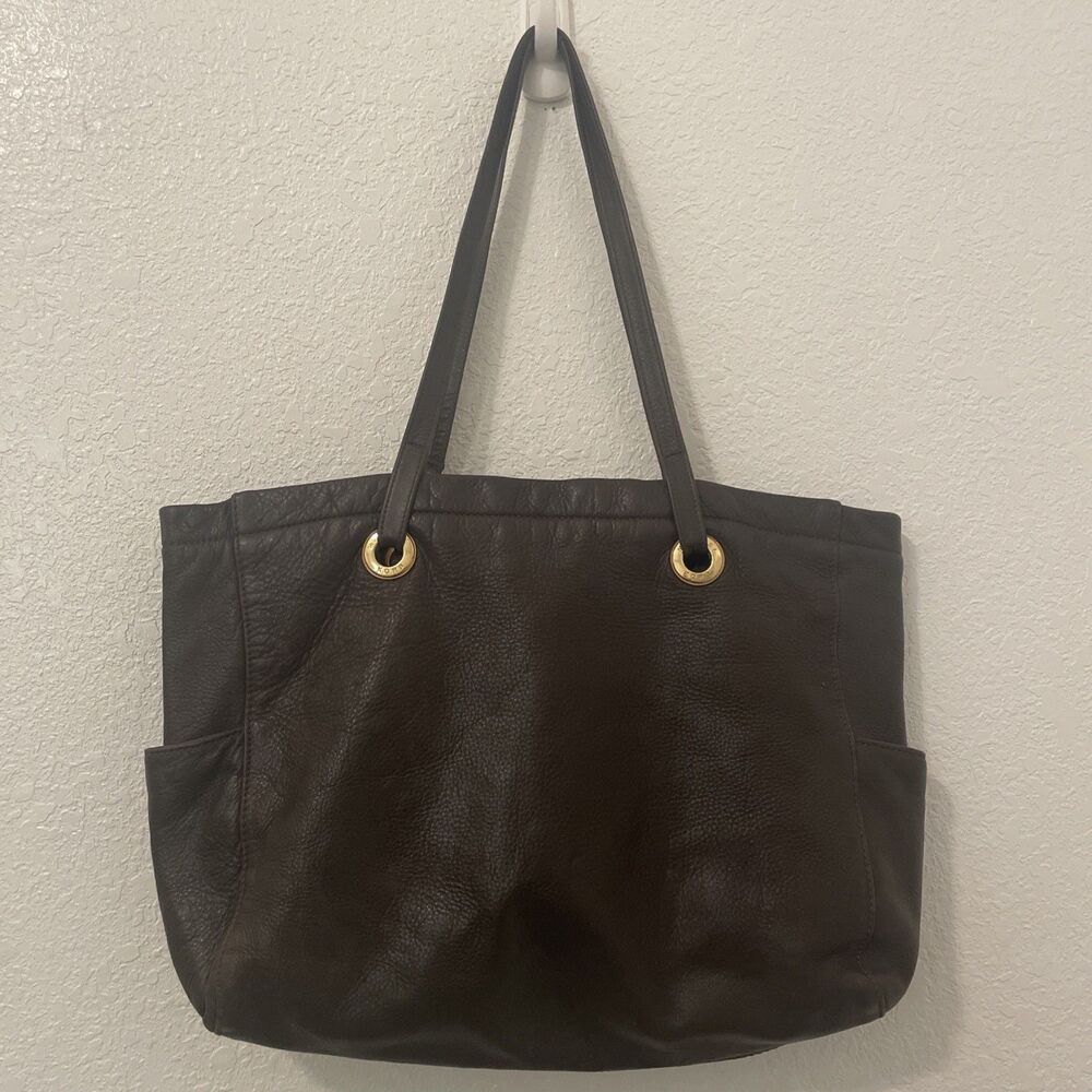 MK Michael Kors Brown Pebbled Leather Handbag Tote Bag Purse Classic Workbag Lg